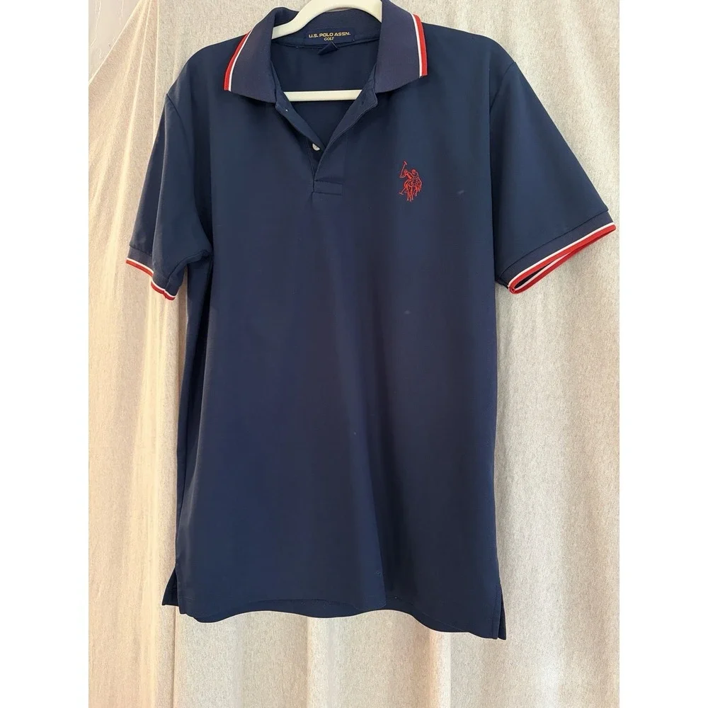 US‎ Polo Assn. Men's Short Sleeve Navy Collared Golf Polo Shirt Size Medium